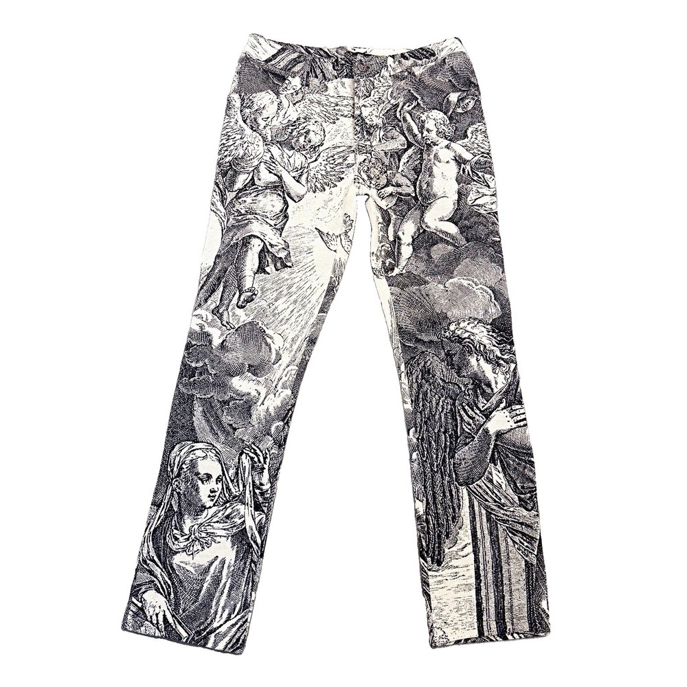 Rebel Vengeance Cherub Angel Tapestry Pants Mens 32 Black White Renaissance Goth